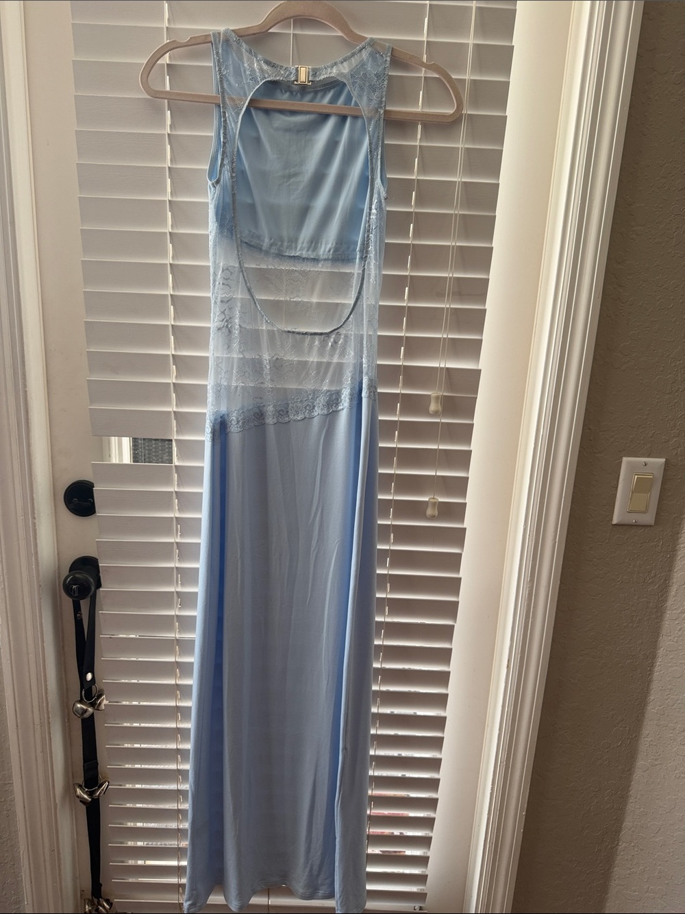 Pale Blue Backless Lace Maxi Dress - Picture 4 of 8